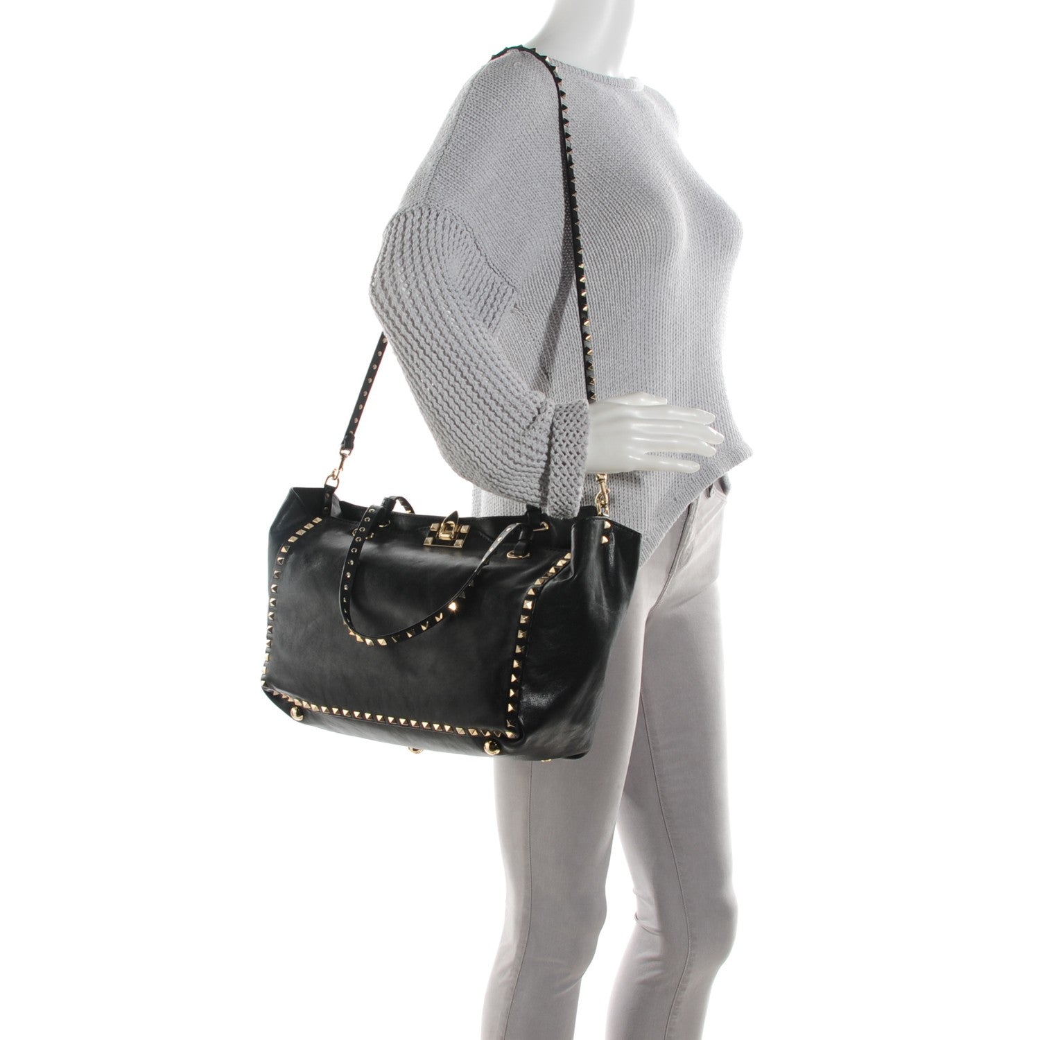 Valentino Garavani Vitello Medium Rockstud Tote Black 2 of 7