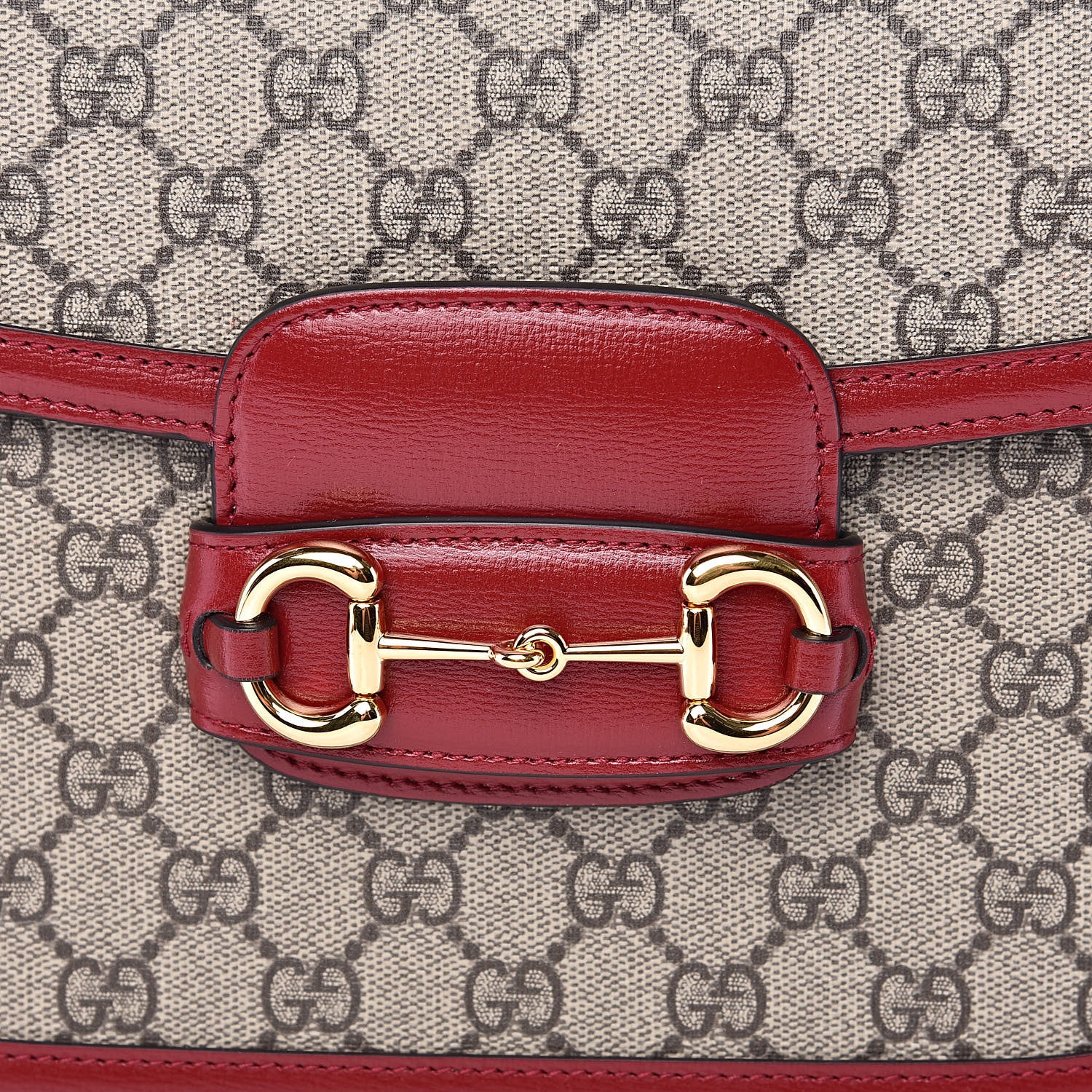 Gucci GG Supreme Monogram Azalea Calfskin Horsebit 1955 Shoulder Bag Beige Ebony New Cherry Red 8 of 11