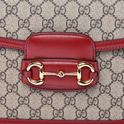 Gucci GG Supreme Monogram Azalea Calfskin Horsebit 1955 Shoulder Bag Beige Ebony New Cherry Red 8 of 11