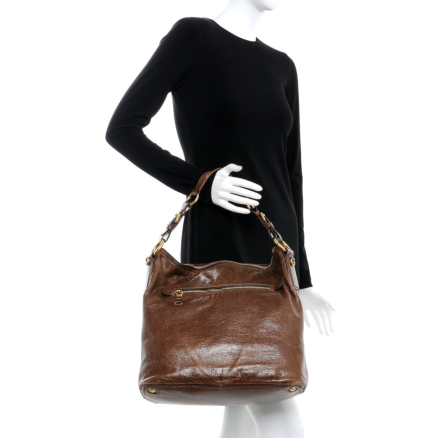 Prada Vitello Shine Hobo Nocciolo 2 of 10