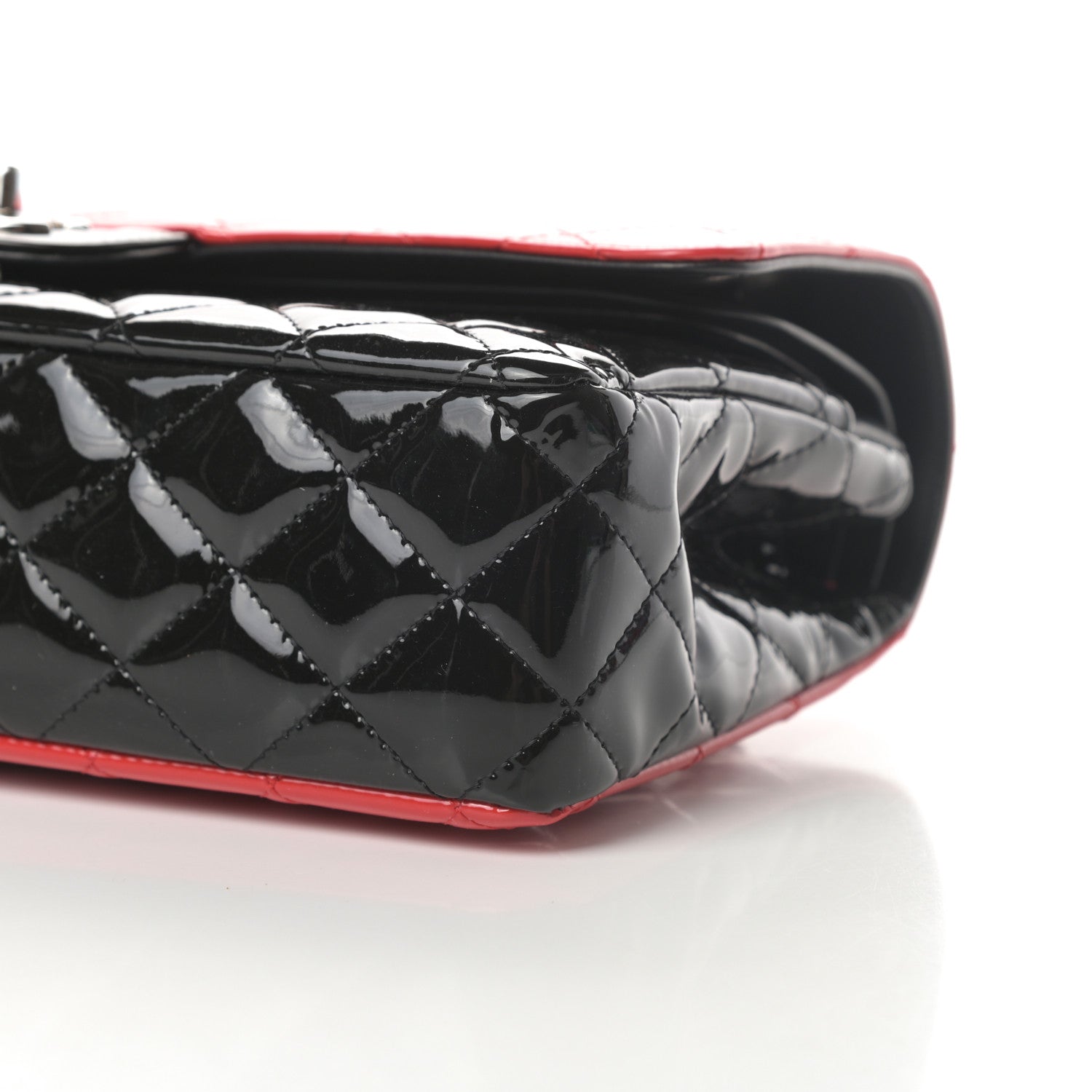 Chanel Patent Calfskin Quilted Bi-Color Medium Double Flap Red Black 10 of 12