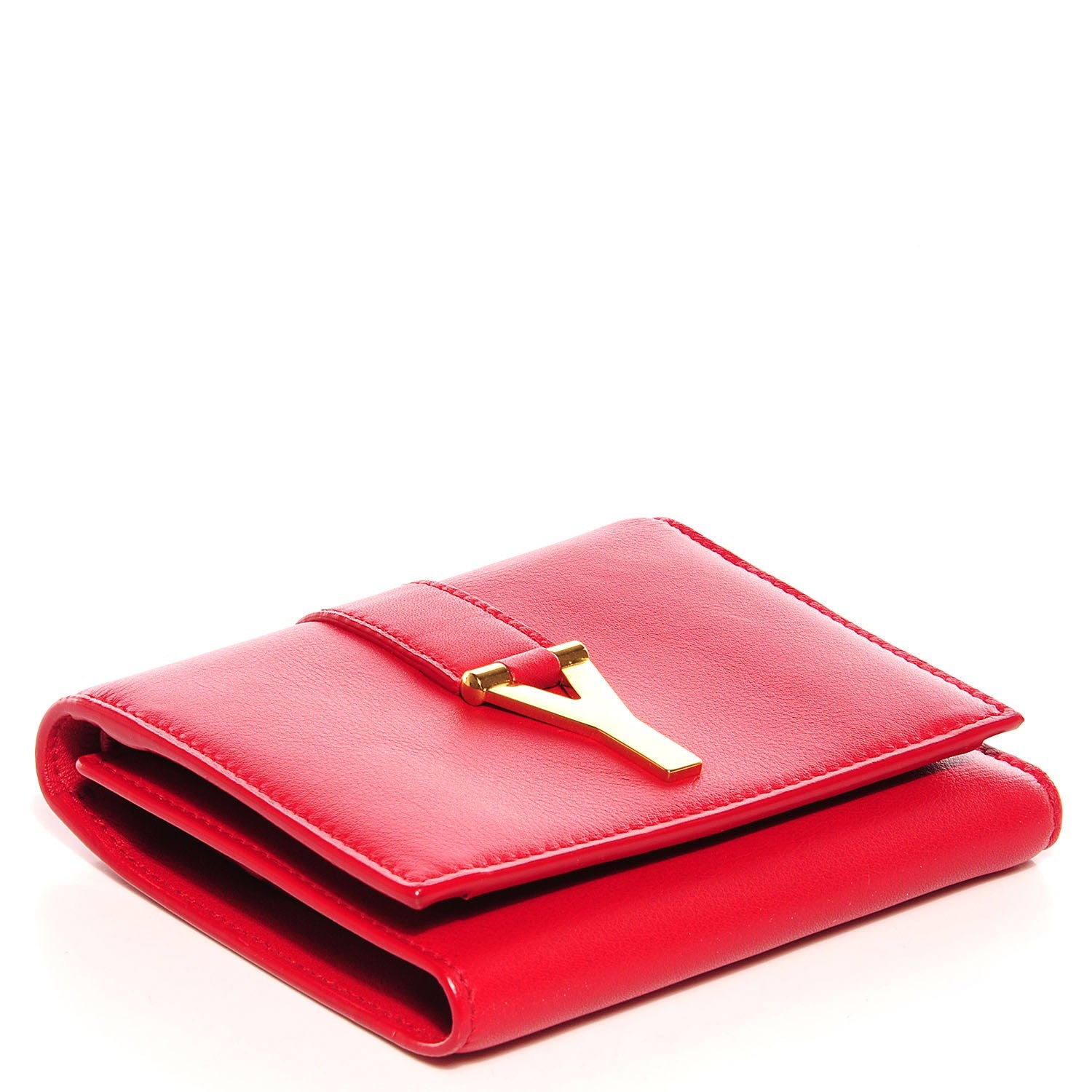 Saint Laurent Calfskin Classic Y Compact Wallet Red 4 of 7