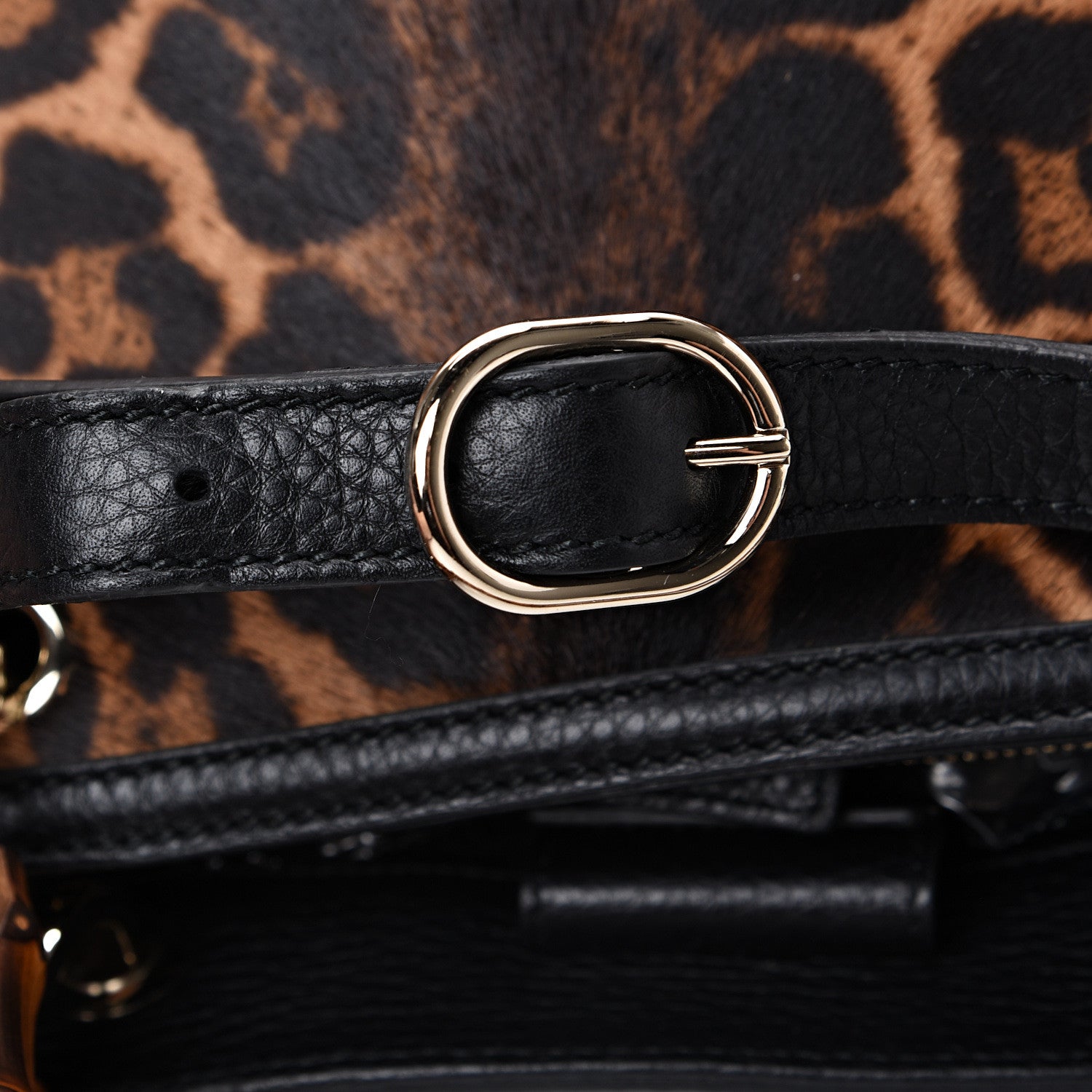 Gucci Calf Hair Leopard Print Large Bamboo Shopper Tote Black 10 of 11