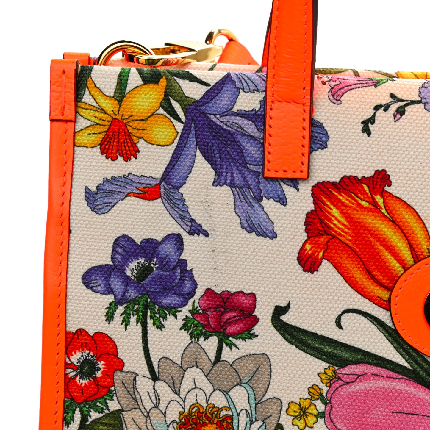 Canvas Medium Flora Tote White Multicolor Orange Fluo