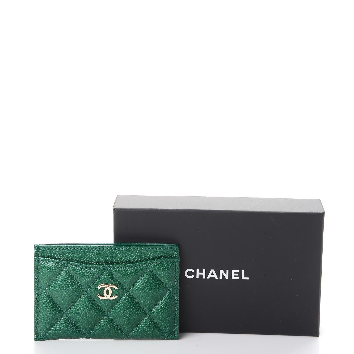 Chanel Metallic Caviar Quilted Card Holder Green 9 of 9