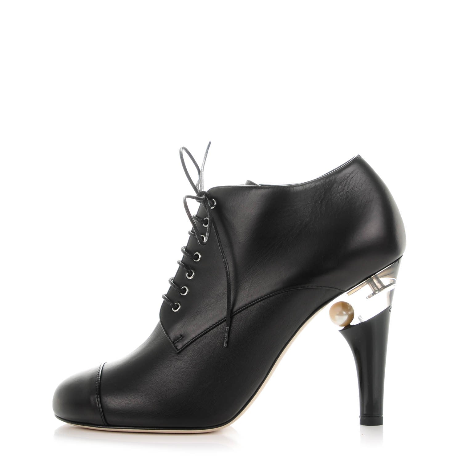 Chanel Lambskin Pearl Lace Up Booties 38 Black 1 of 9