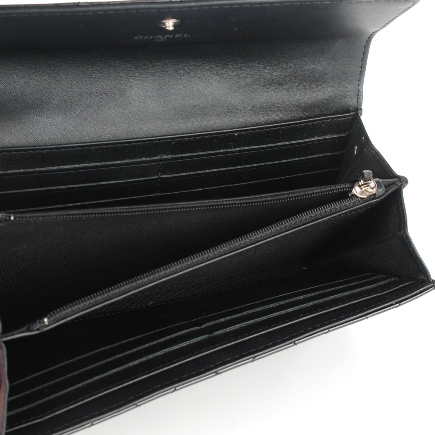 Patent Quilted Large Brilliant Flap Wallet Black