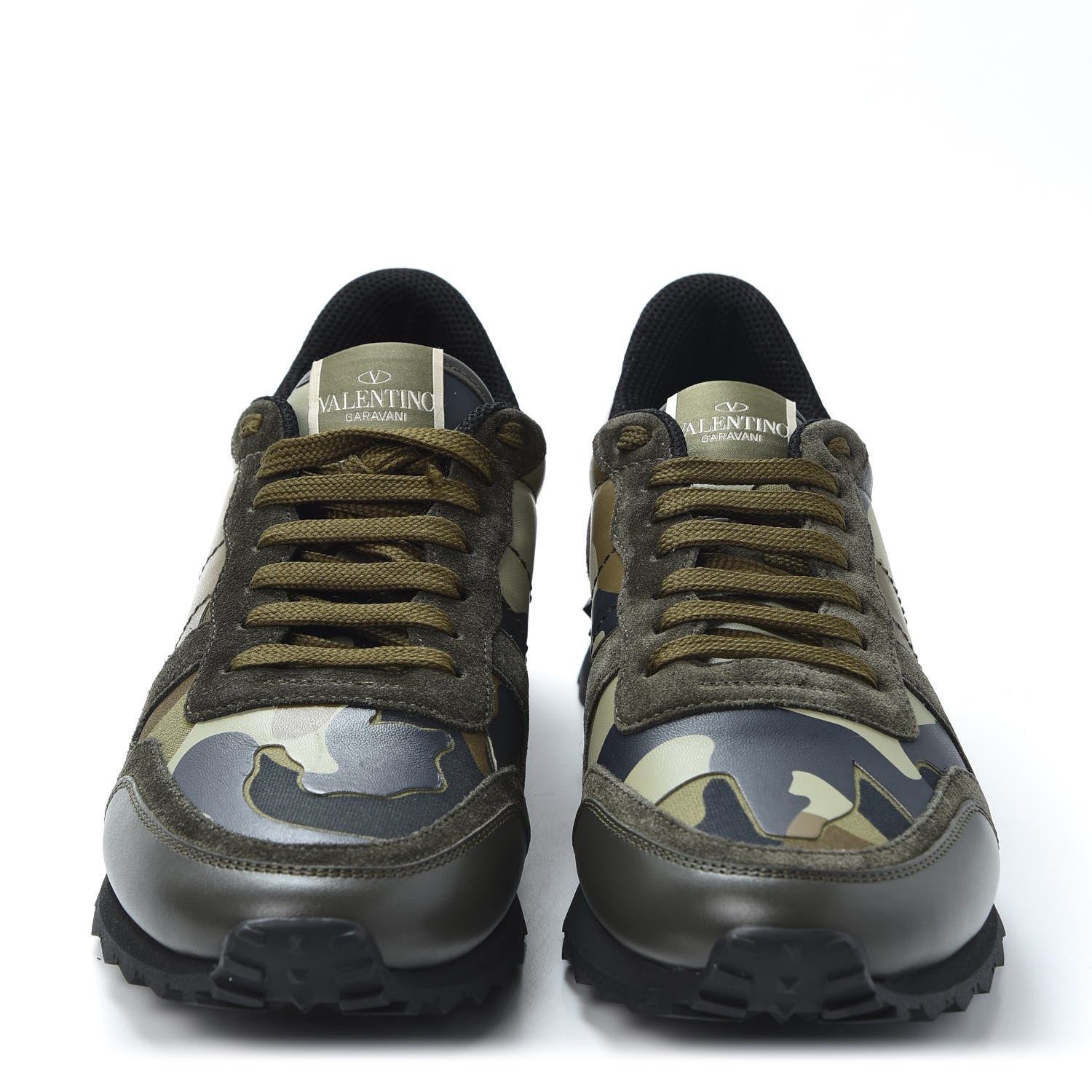 Valentino Garavani Nappa Suede Camouflage Mens Rockrunner Sneakers 42 Marine Army Green Cerise 3 of 13