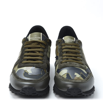 Valentino Garavani Nappa Suede Camouflage Mens Rockrunner Sneakers 42 Marine Army Green Cerise 3 of 13