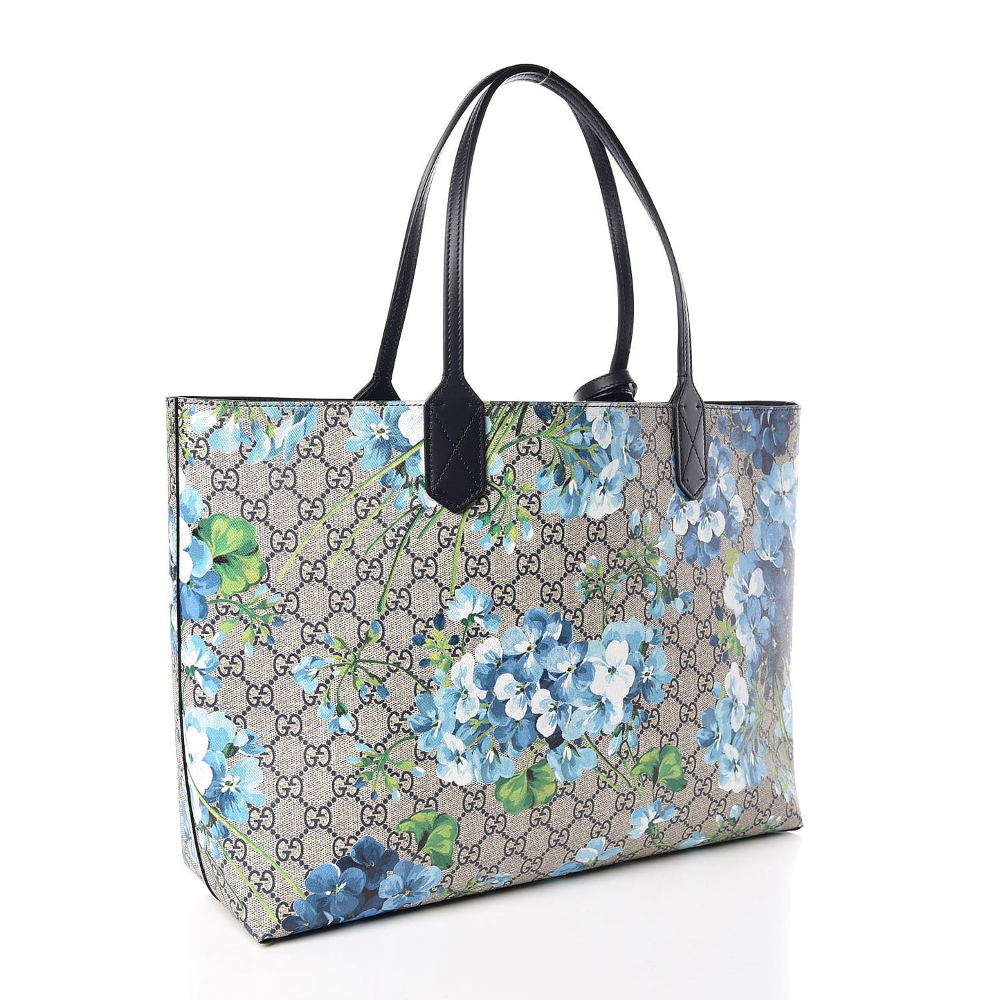 GG Supreme Monogram Blooms Medium Reversible Tote Beige Blue Navy