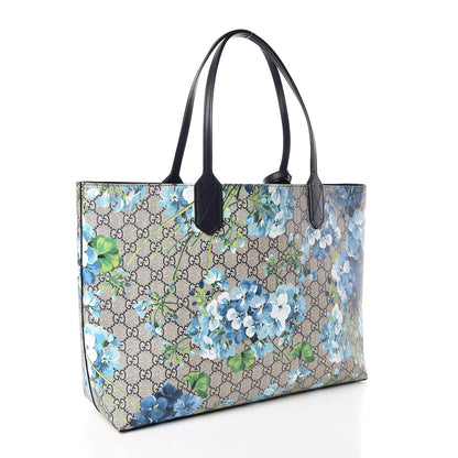 Gucci GG Supreme Monogram Blooms Medium Reversible Tote Beige Blue Navy 4 of 14