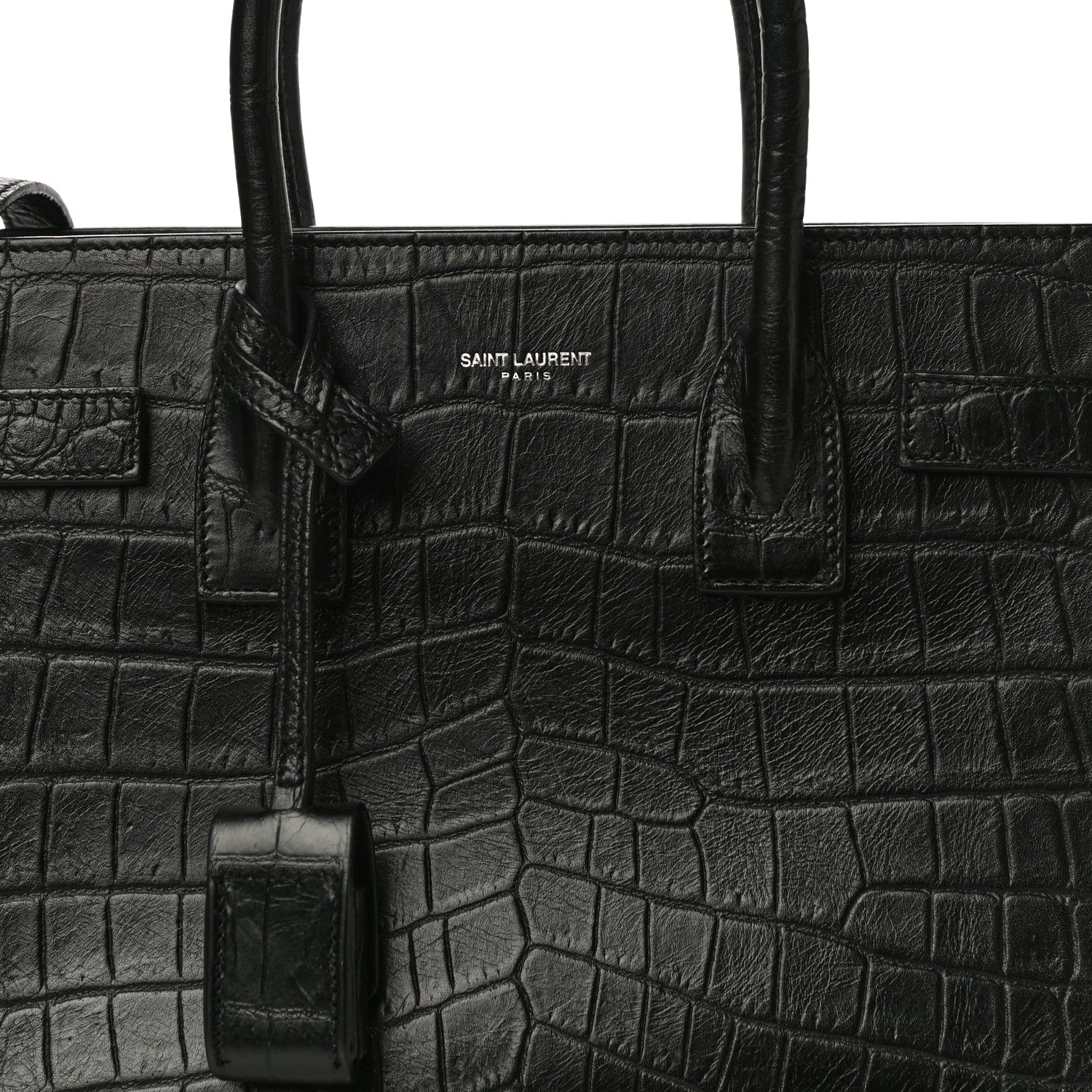 Saint Laurent Calfskin Crocodile Embossed Baby Sac De Jour Black 6 of 9