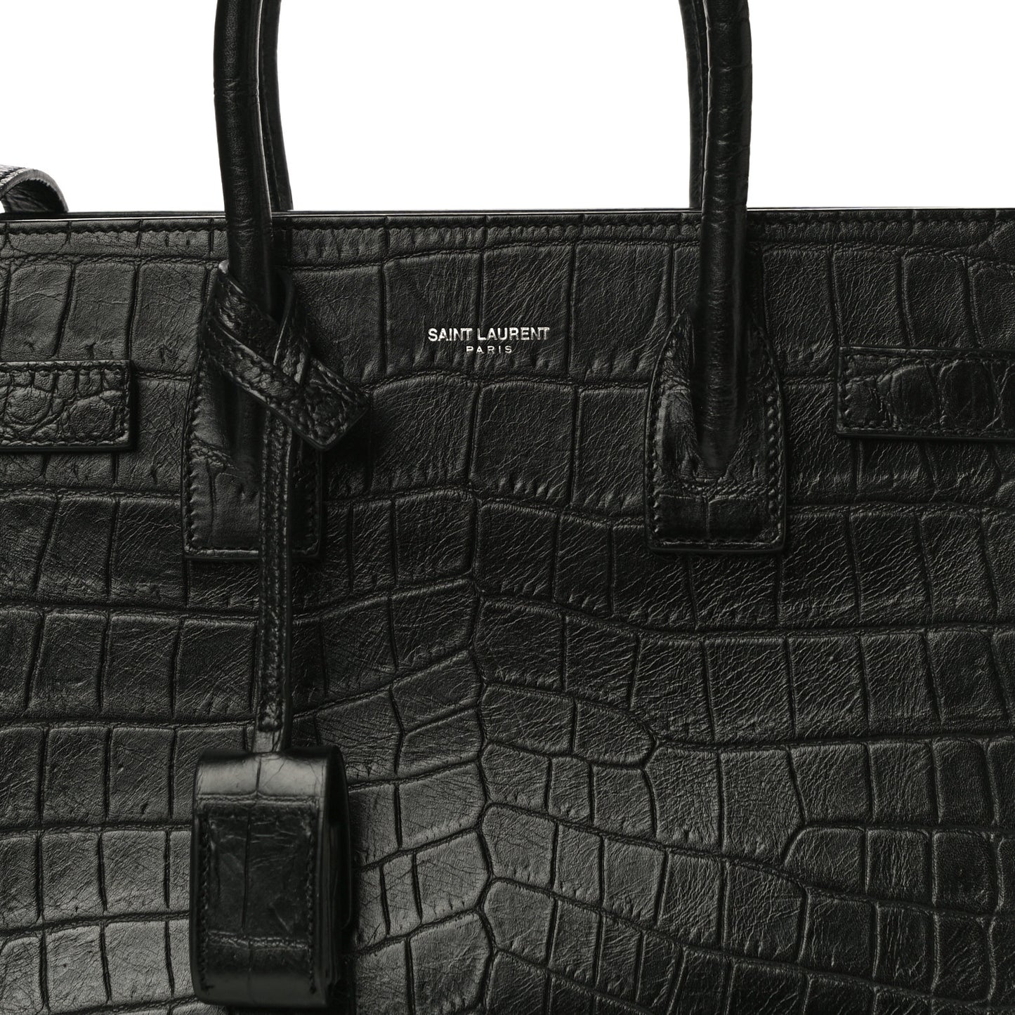 Calfskin Crocodile Embossed Baby Sac De Jour Black