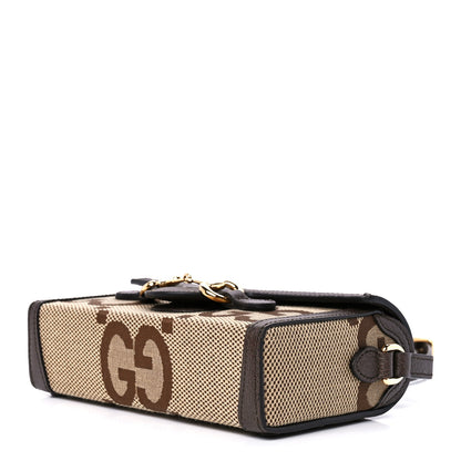 Gucci Monogram Jumbo GG Textured Dollar Calfskin Mini Horsebit 1955 Shoulder Bag Camel Ebony New Acero 9 of 12