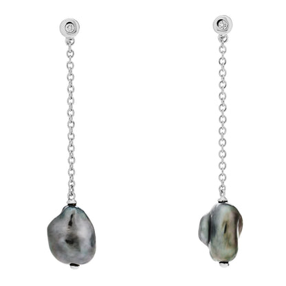 Mikimoto 18K White Gold Diamond South Sea Pearl Baroque Drop Earrings 1 of 5