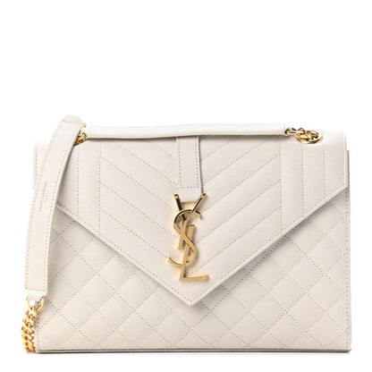 Saint Laurent Grain De Poudre Textured Mixed Matelasse Medium Triquilt Monogram Satchel Crema Soft 1 of 6