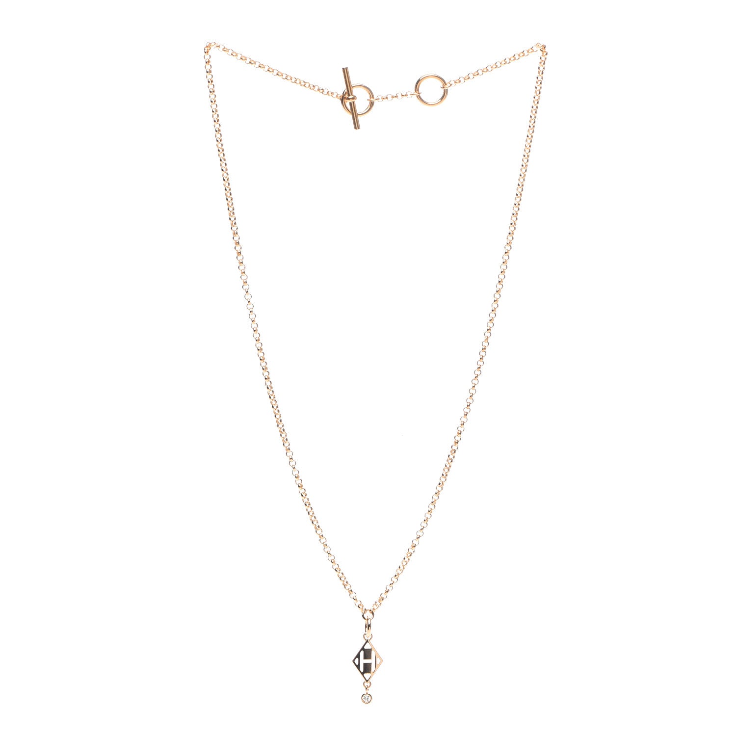 Hermes 18K Rose Gold Diamond Gambade Pendant Necklace 3 of 6