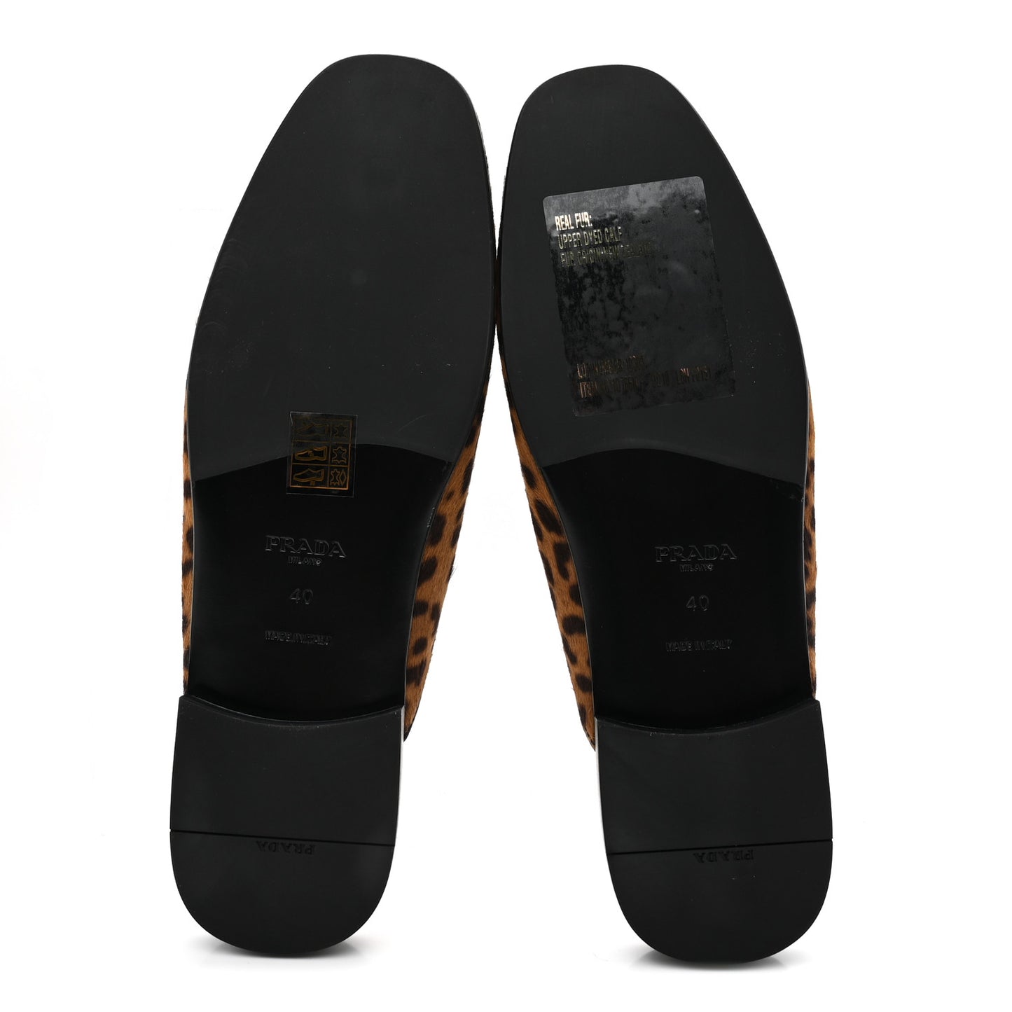 Pony Hair Leopard Metal Triangle Logo 10mm Loafer Mules 40 Brown