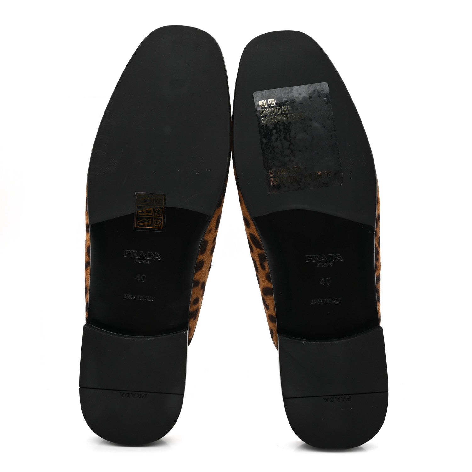 Prada Pony Hair Leopard Metal Triangle Logo 10mm Loafer Mules 40 Brown 6 of 11