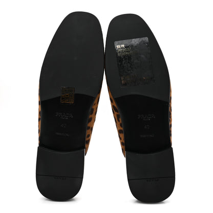 Prada Pony Hair Leopard Metal Triangle Logo 10mm Loafer Mules 40 Brown 6 of 11