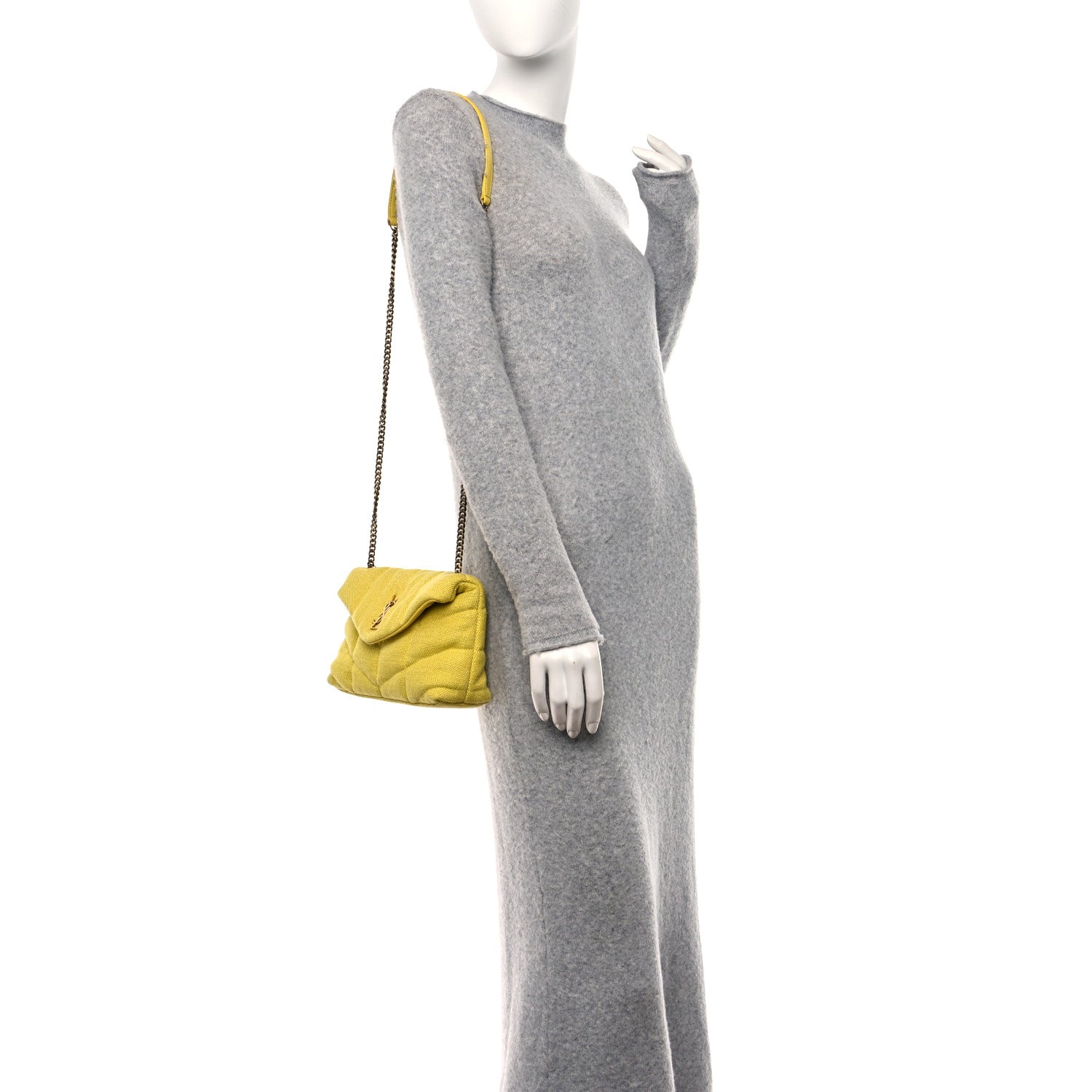 Saint Laurent Canvas Quilted Toy Loulou Puffer Monogram Chain Satchel Jaune Citron 2 of 10