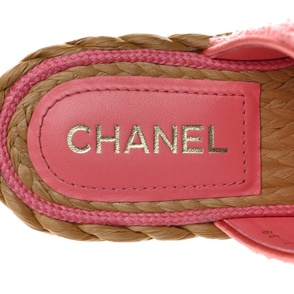Chanel Terry Cloth Raffia CC Logo Thong Sandals 38 Pink 7 of 9