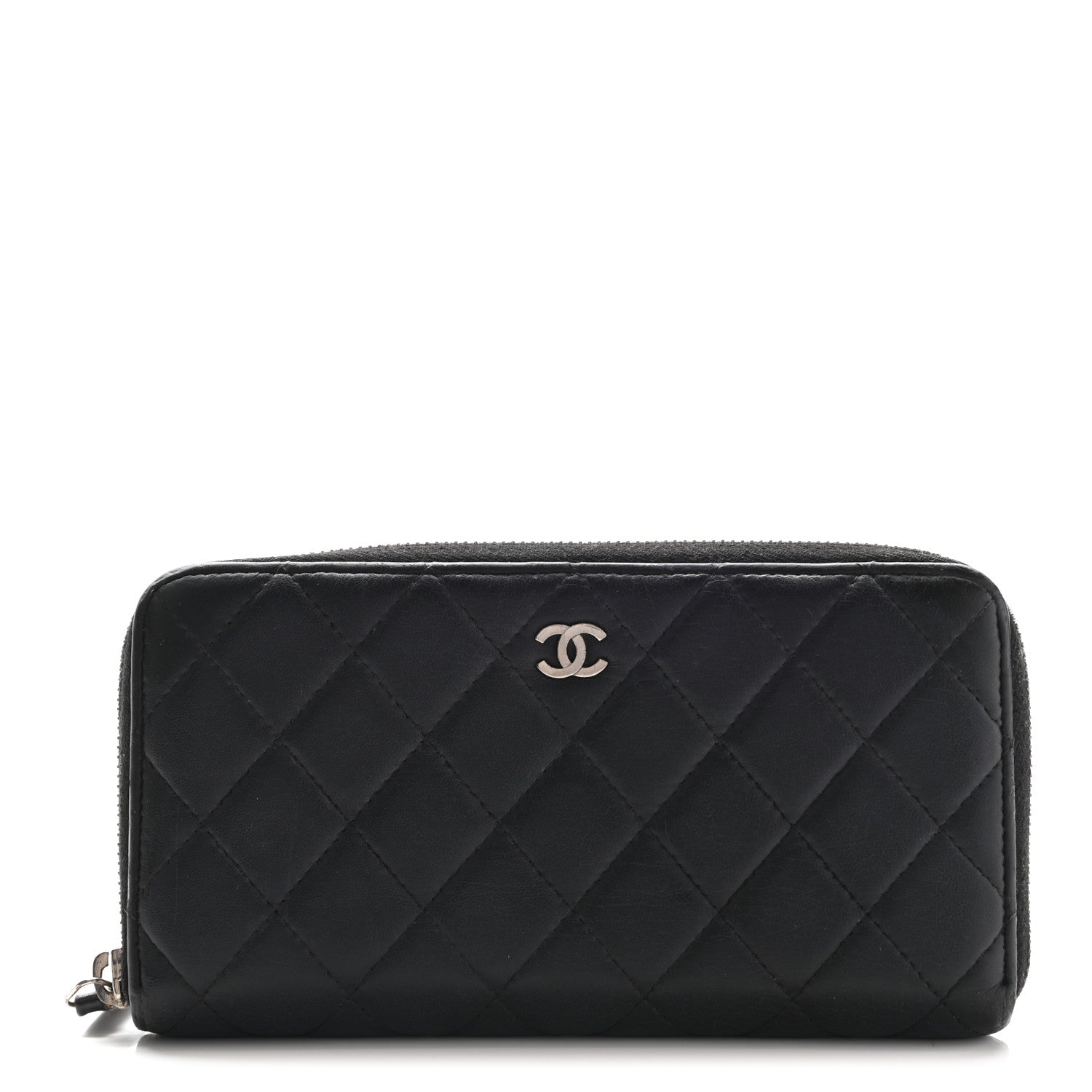 Chanel Lambskin Quilted Large Gusset Zip Around Wallet Black 1 of 11