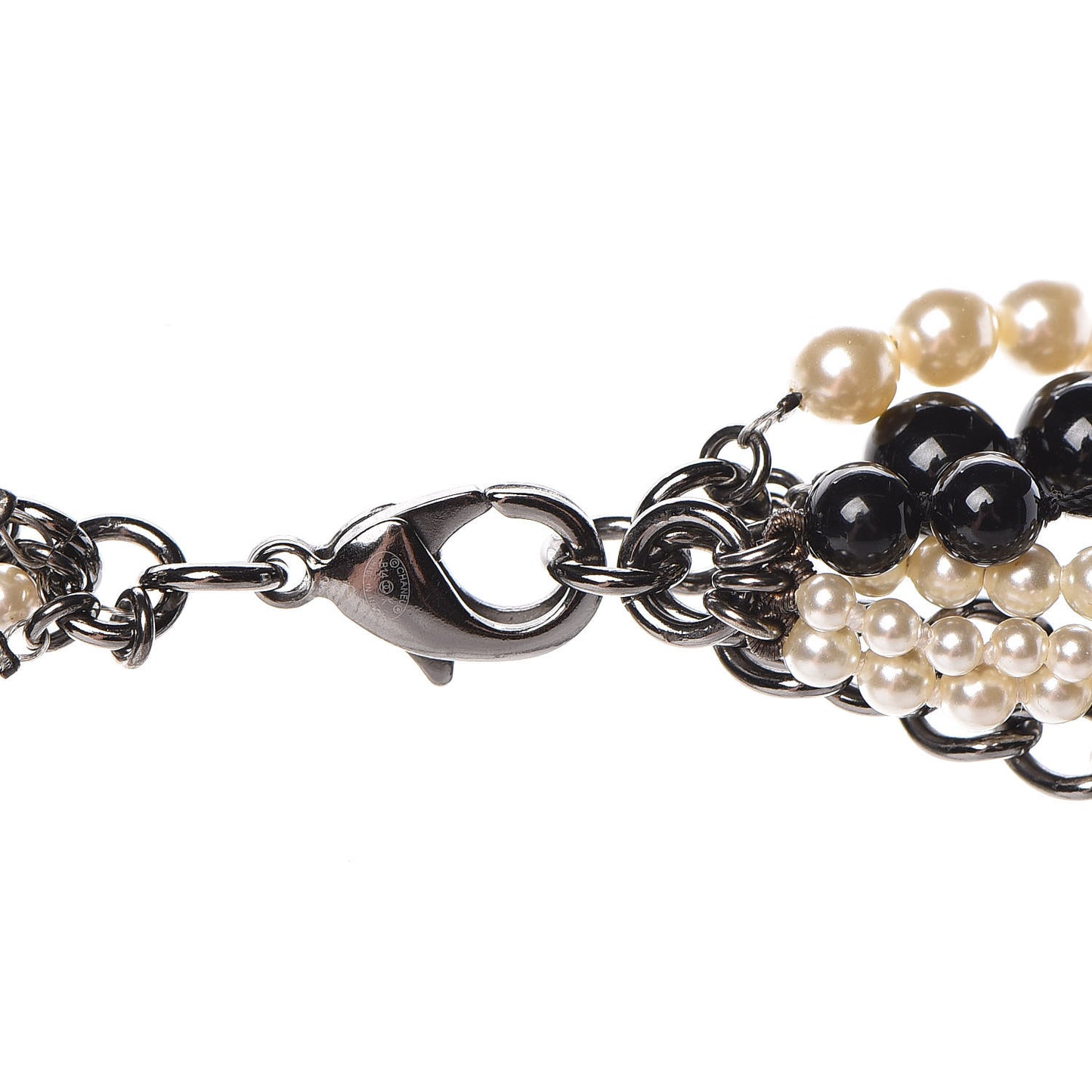 Pearl Beaded CC Multistrand Necklace Gold Black White