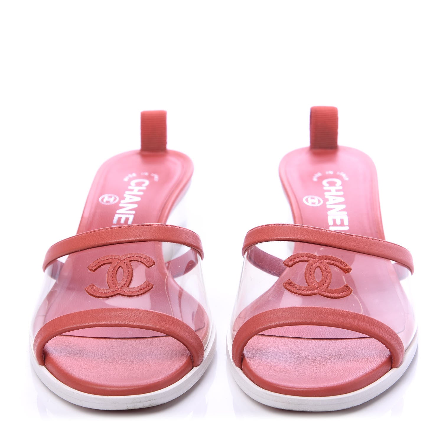Chanel Lambskin PVC Mule Transparent 36 Red 2 of 8