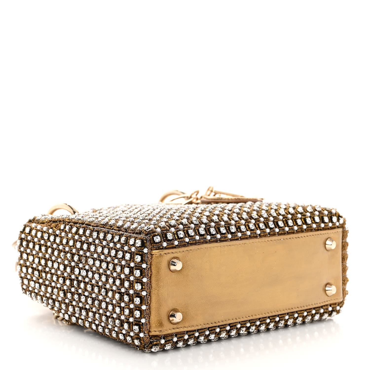 Christian Dior Metallic Calfskin Crystal Mini Lady Dior Gold 4 of 10