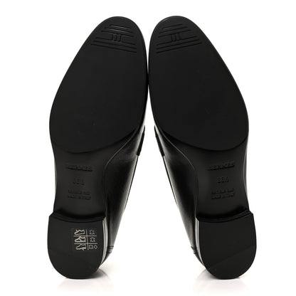 Hermes Goatskin Womens Paris Loafers 36.5 Black 5 of 9