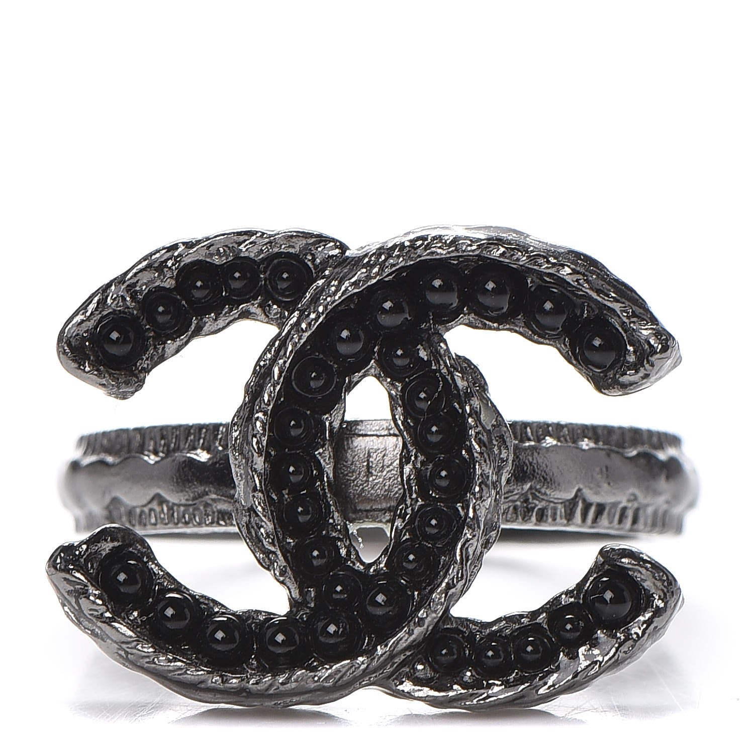 Chanel Ruthenium Bead CC Ring 6 Black 1 of 5
