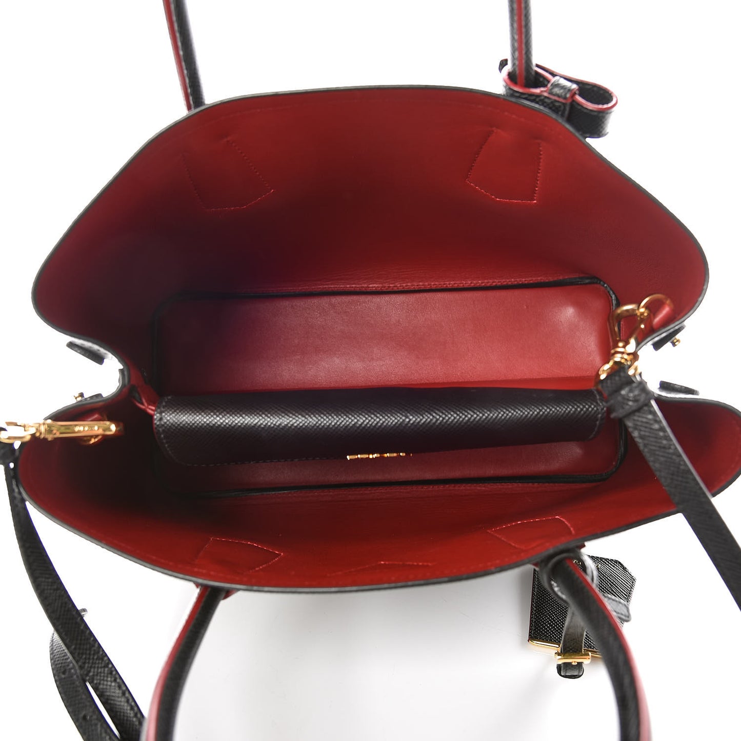 Saffiano Cuir Medium Double Bag Black Fuoco