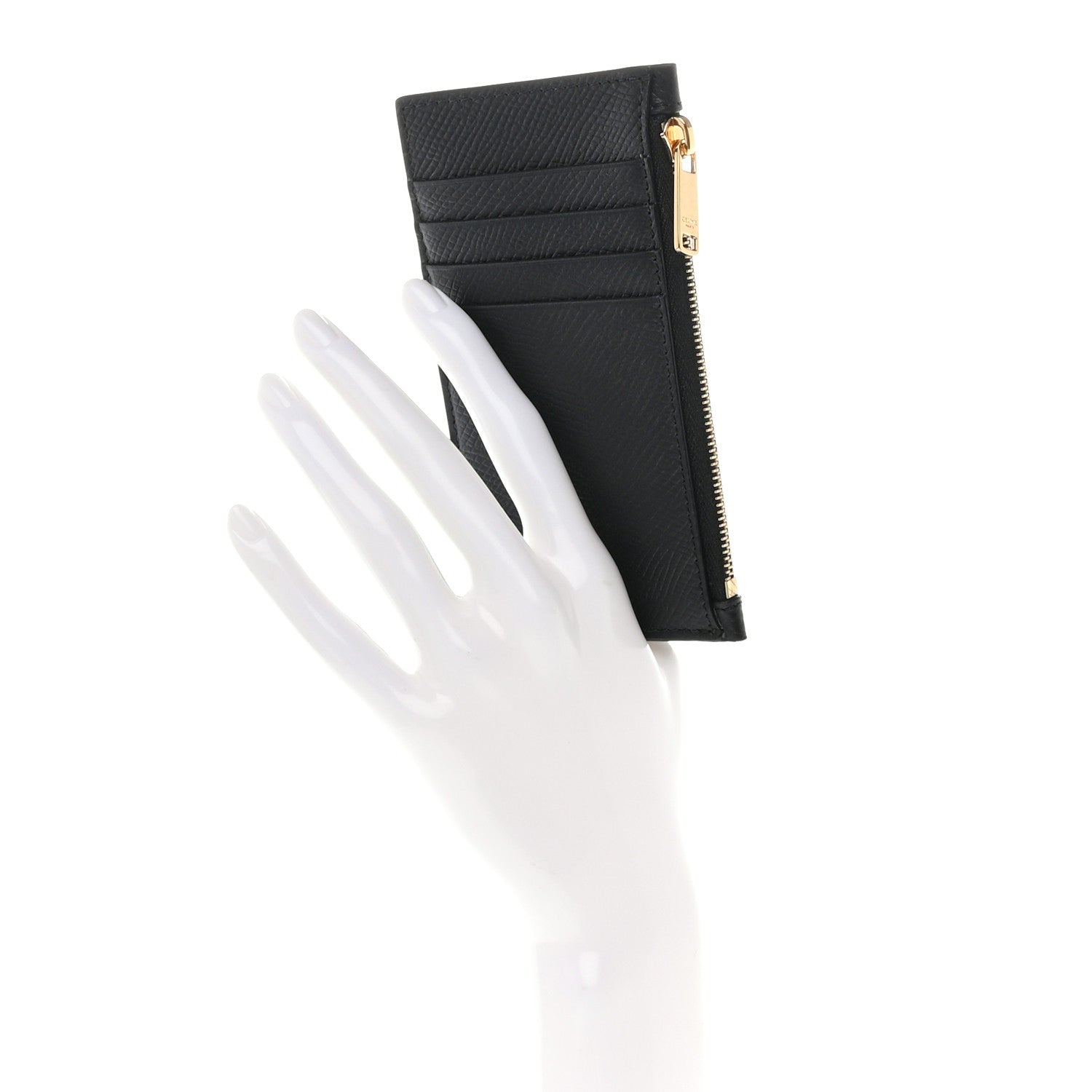 Celine Grained Calfskin Zipped Card Holder Black 2 of 11