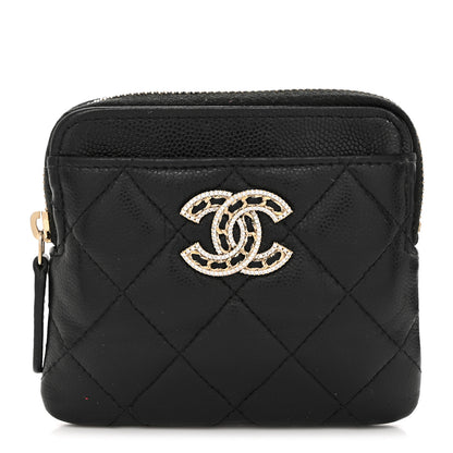 Chanel Caviar Quilted Crystal Zip Card Holder Wallet Black 1 of 8