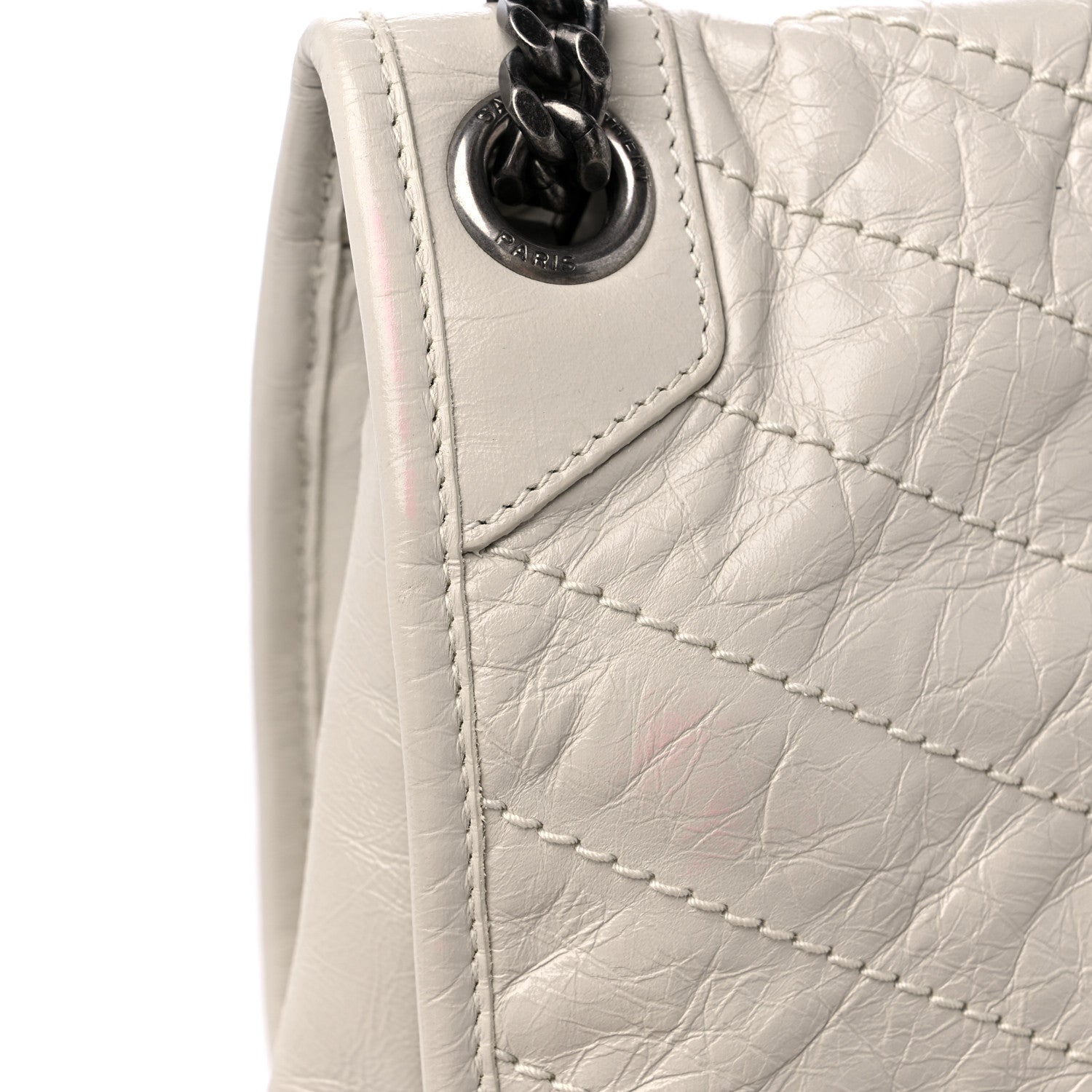 Saint Laurent Crinkled Calfskin Matelasse Monogram Medium Niki Chain Satchel Blanc Vintage 12 of 12