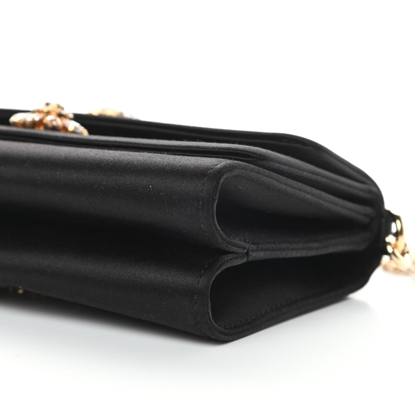 Satin Crystal Chain Shoulder Bag Black