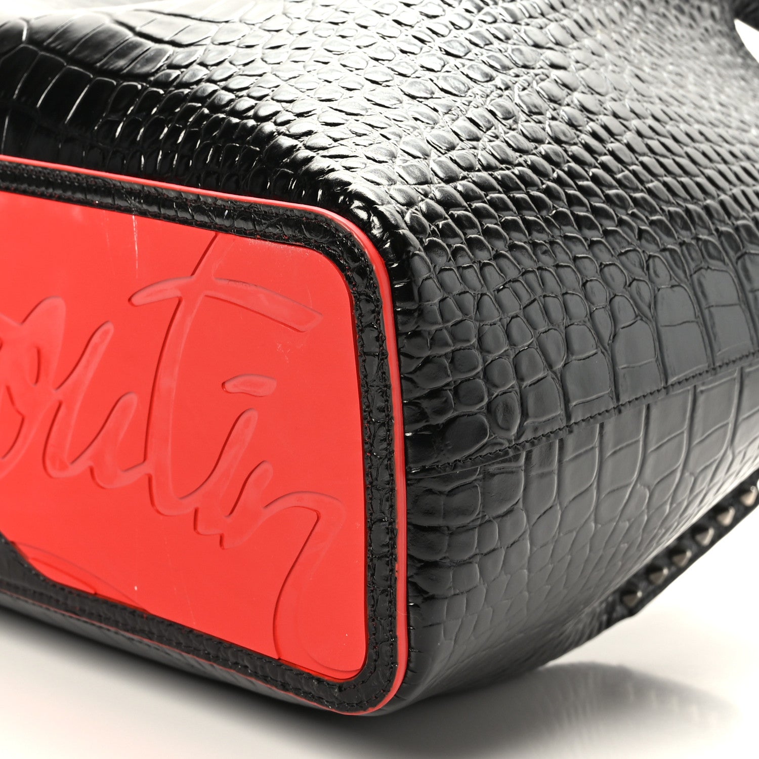 Christian Louboutin Crocodile Embossed Calfskin Spiked Small Cabarock Shopper Tote Black 8 of 8