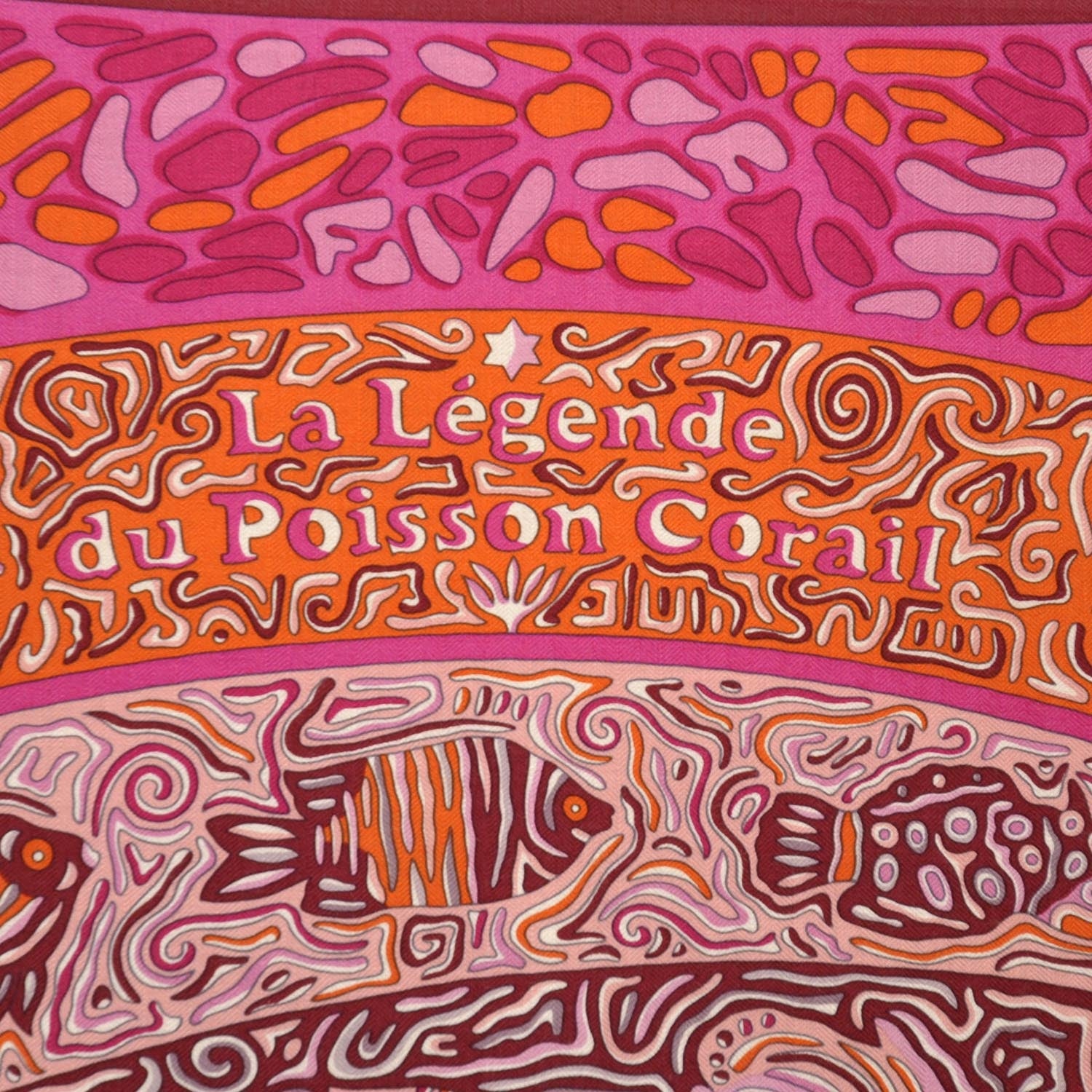 Hermes Cashmere Silk La Legende Du Poisson Corail Shawl 140 4 of 9