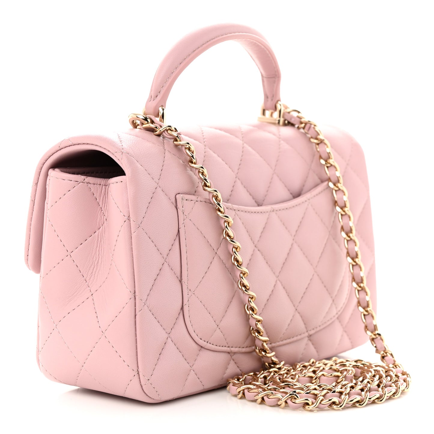 Lambskin Quilted Mini Top Handle Rectangular Flap Light Pink