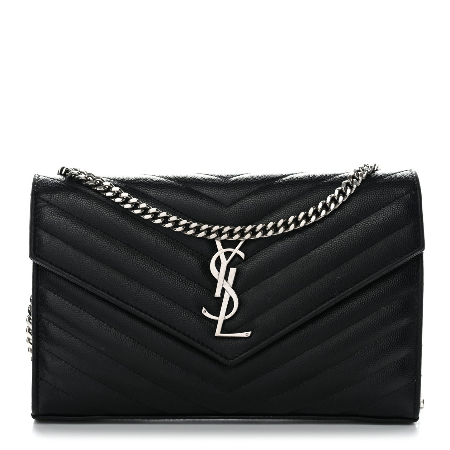 Grain De Poudre Matelasse Chevron Monogram Chain Wallet Black