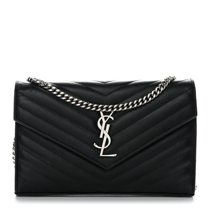 Saint Laurent Grain De Poudre Matelasse Chevron Monogram Chain Wallet Black 1 of 16