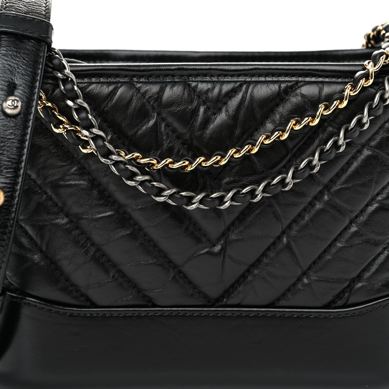 Chanel Aged Calfskin Chevron Quilted Small Gabrielle Hobo Black 8 of 9