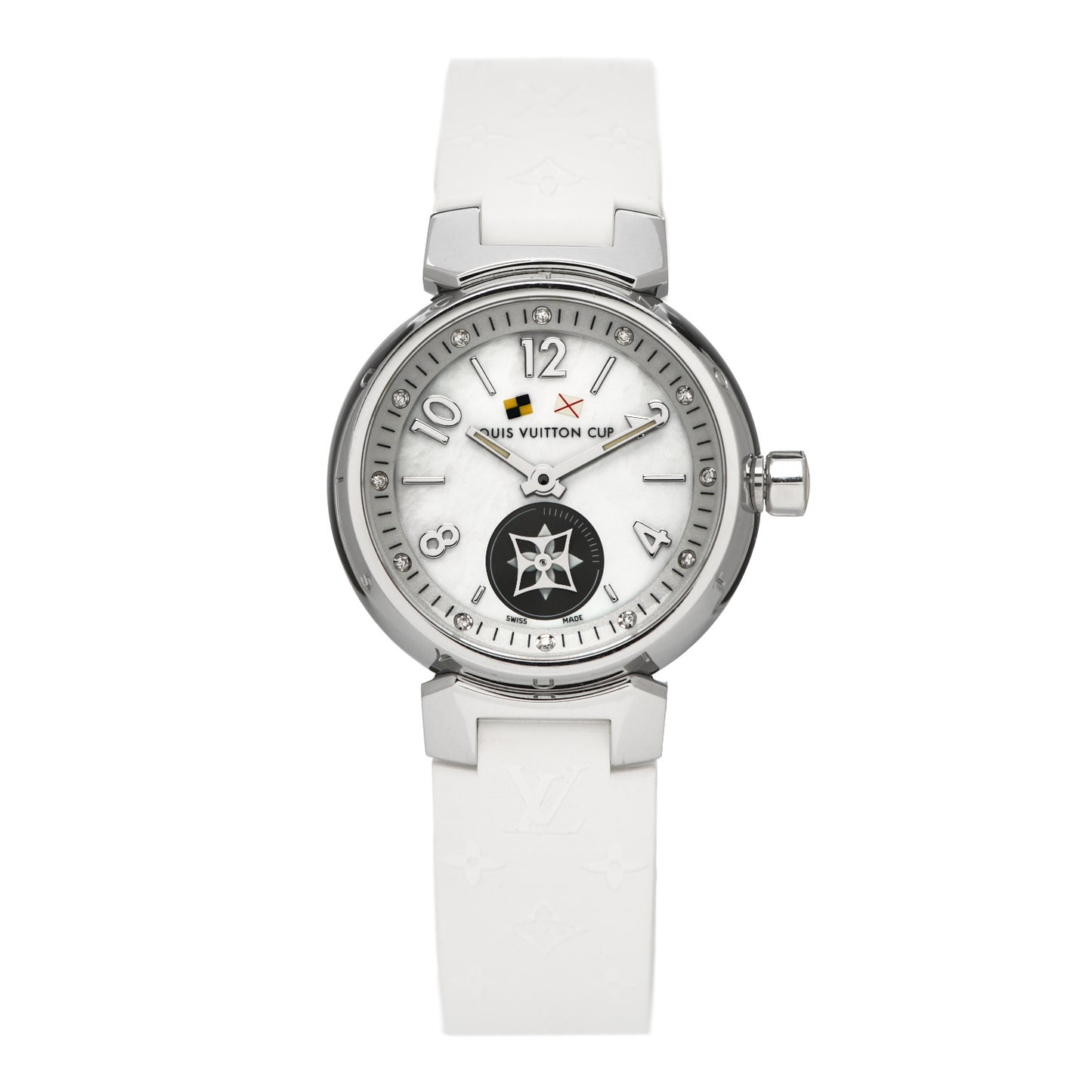 Stainless Steel Rubber Diamond Mother of Pearl 28mm Tambour Lovely Cup Quartz Watch