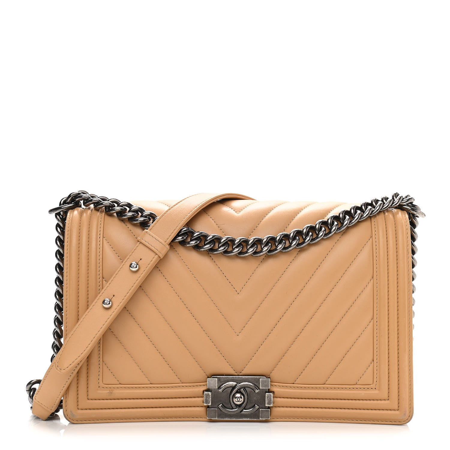 Chanel Calfskin Chevron Quilted New Medium Boy Flap Beige 1 of 15