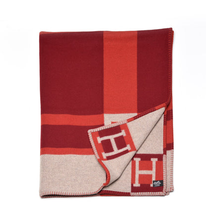 Hermes Wool Cashmere Avalon Bayadere Blanket Rouge 3 of 4
