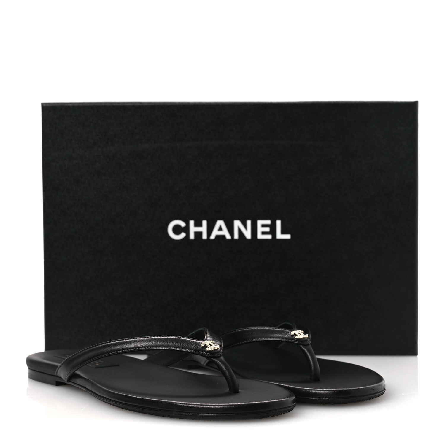 Chanel Shiny Lambskin Crystal CC Thong Sandals 38.5 Black 11 of 11