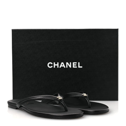 Chanel Shiny Lambskin Crystal CC Thong Sandals 38.5 Black 11 of 11