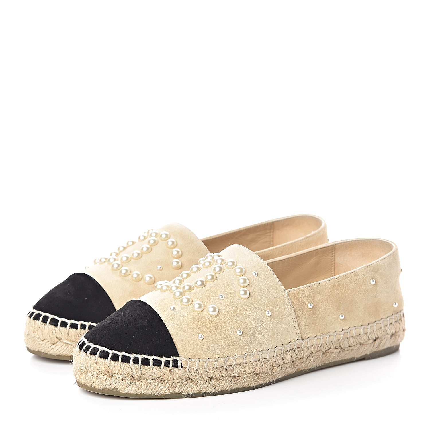 Chanel Suede Pearl CC Espadrilles 38 Beige Black 3 of 11