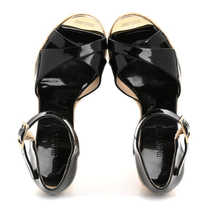 Jimmy Choo Patent Aimee Espadrille Wedge Sandals 36.5 Black 2 of 10